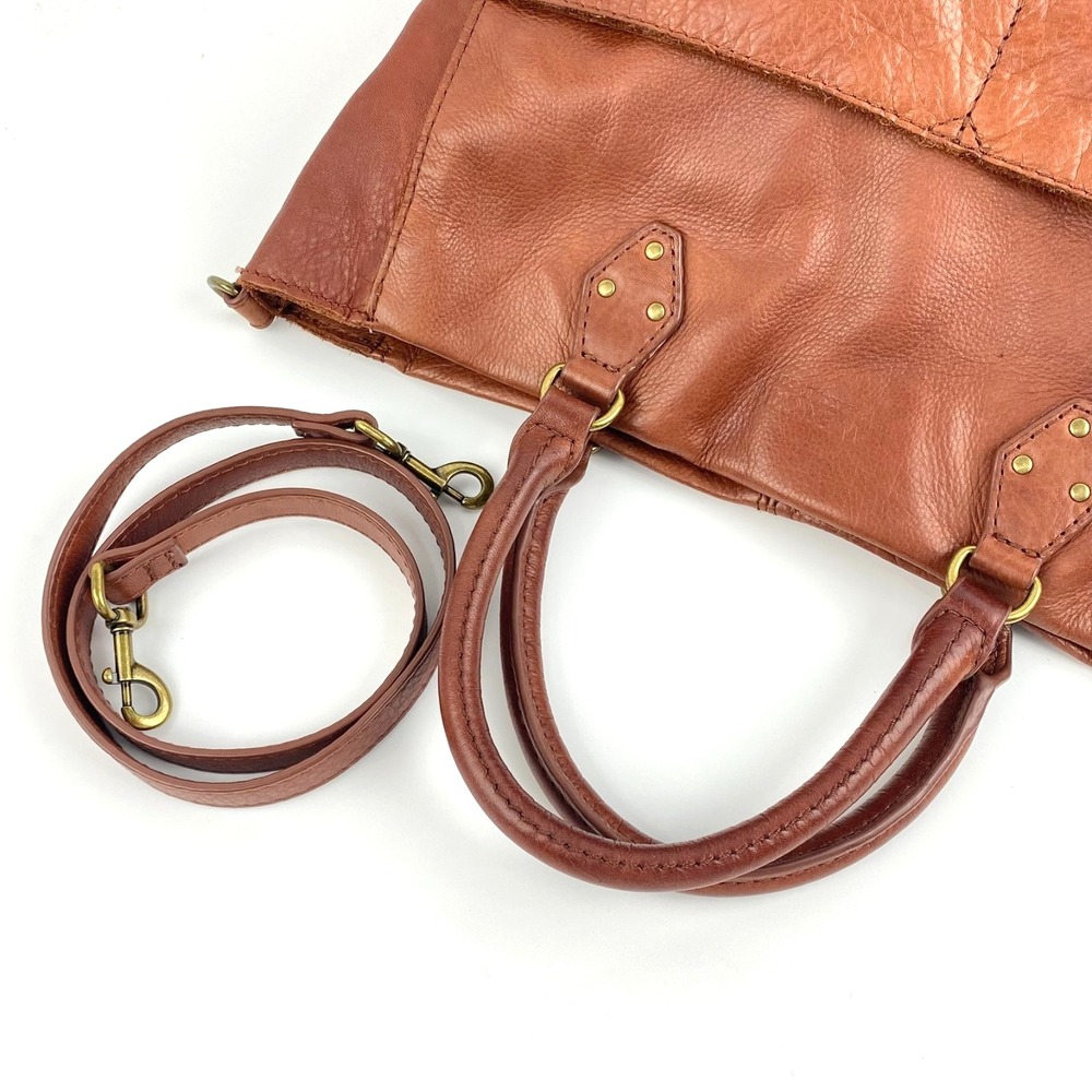 American Leather Co British Tan Brown Tote Lg Leather Shoulder Bag Purse Satchel - Picture 5 of 9